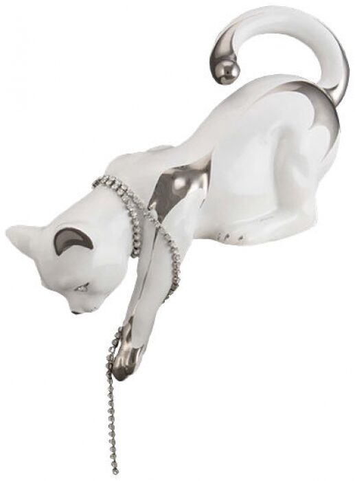 Статуэтка "Кошка спрыгивающая", цвет: белый с платиной