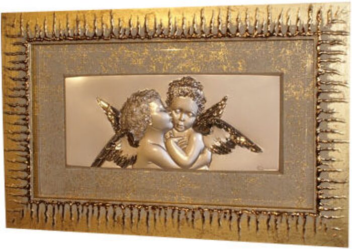 Декоративное панно "Ангелы" с декором золотого цвета