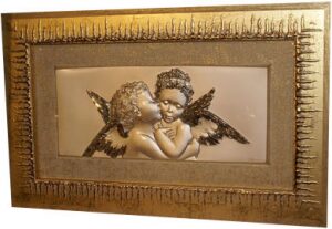 Декоративное панно "Ангелы", рамка золотого цвета