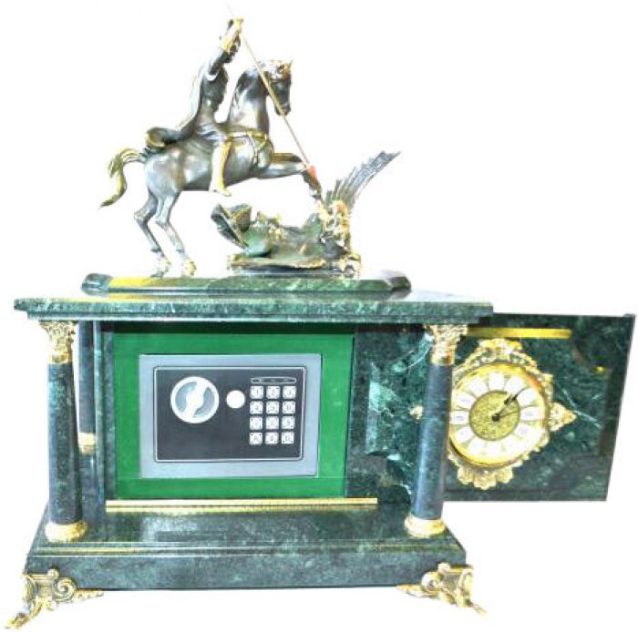 Сейф-часы "Георгий Победоносец" (зелёный мрамор)