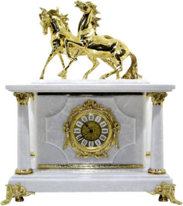 Сейф-часы "Лошади" (белый мрамор)