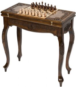 Шахматный стол из бука "Узорный" резной, с шахматами и нардами
