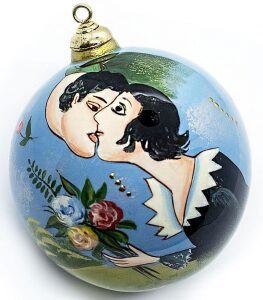 Деревянный елочный шар ручной работы "Марк Шагал"