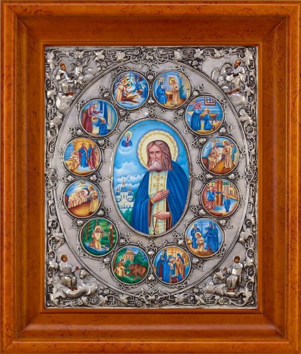Икона "Святой Серафим Саровский" с перламутром