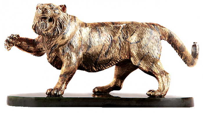 Сувенир "Тигр" на подставке, нефрит, гранат