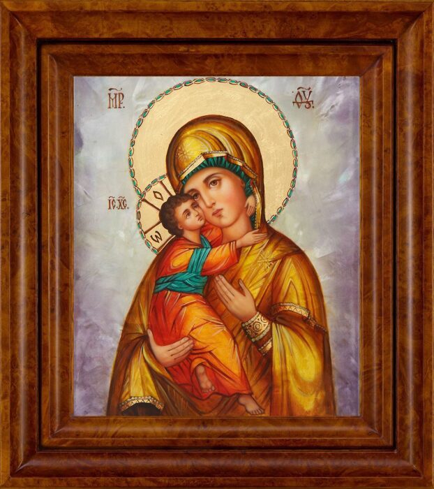 Икона Божией Матери "Владимирская" с перламутром