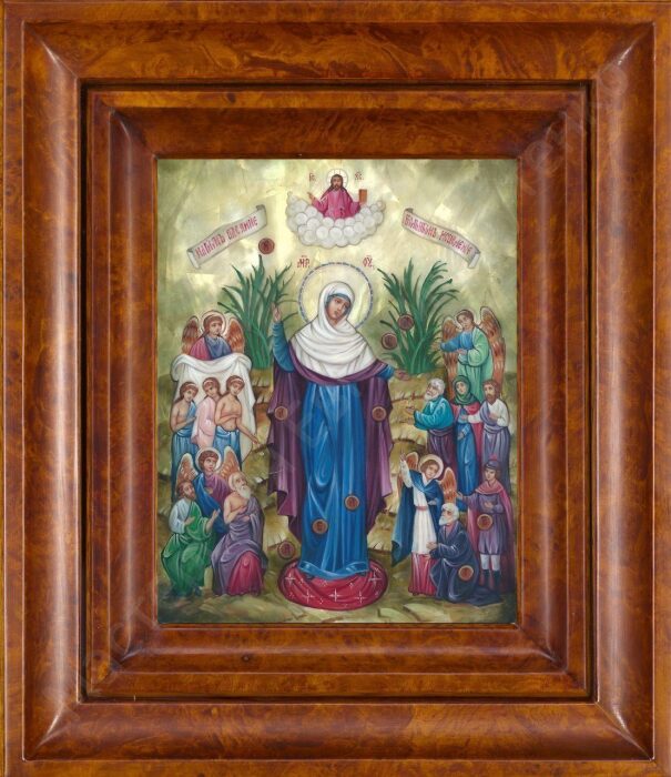 Икона Божией Матери "Всех скорбящих радость" с перламутром