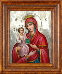 Икона Божией Матери "Троеручица" с перламутром