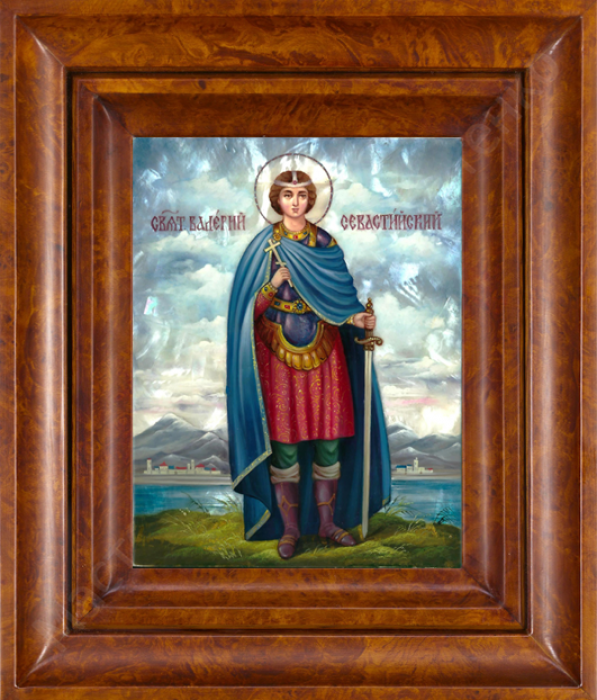 Икона "Святой мученик Валерий Севастийский" с перламутром