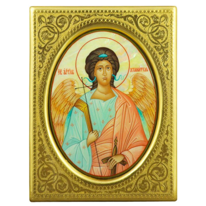 Икона с перламутром "Ангел Хранитель" в золотой раме