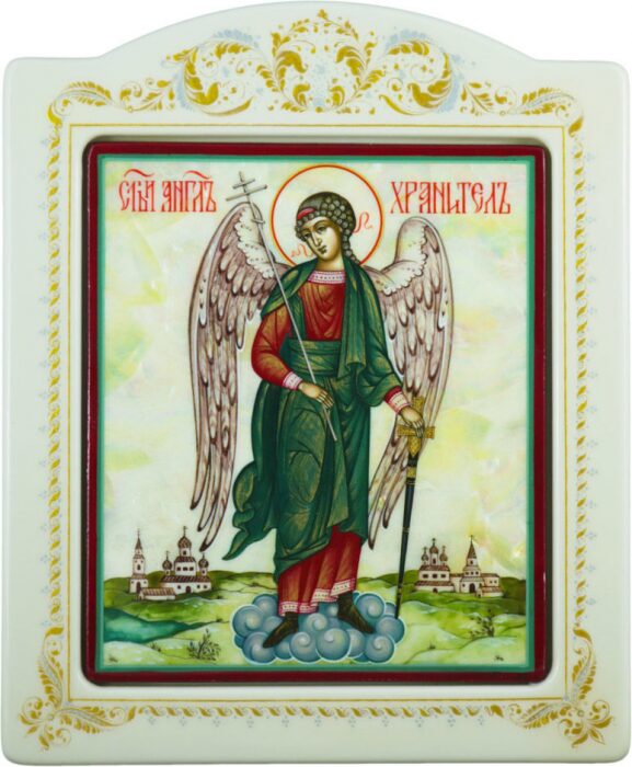 Икона с перламутром "Ангел Хранитель" в раме с орнаментом