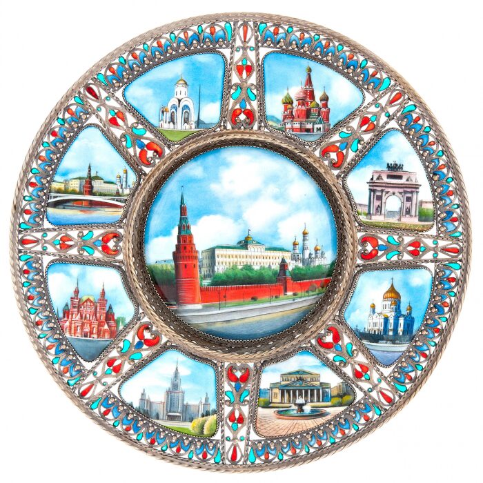 Панно-тарель "Памятники Москвы"(финифть)