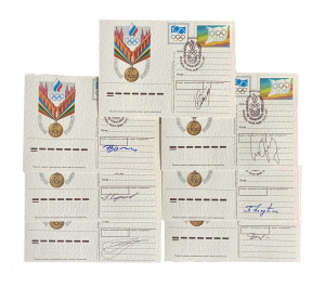 Набор открыток с 7-ю автографами советских Олимпийских чемпионов по борьбе и боксу