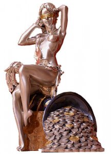 Скульптура "Фортуна" на коричневой мраморной подставке с чернением