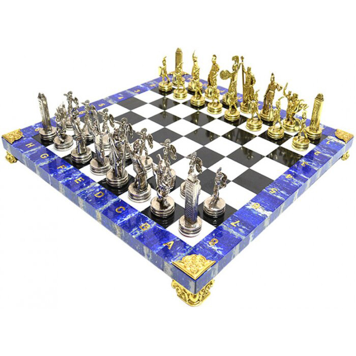 Шахматы из лазурита "Битва титанов" средние