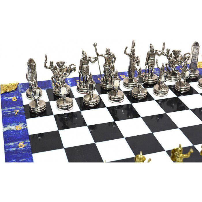Шахматы из лазурита "Битва титанов" средние