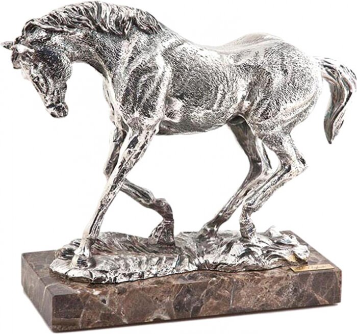 Скульптура "Лошадь рысью" посеребрение (Silver horse to the trote)