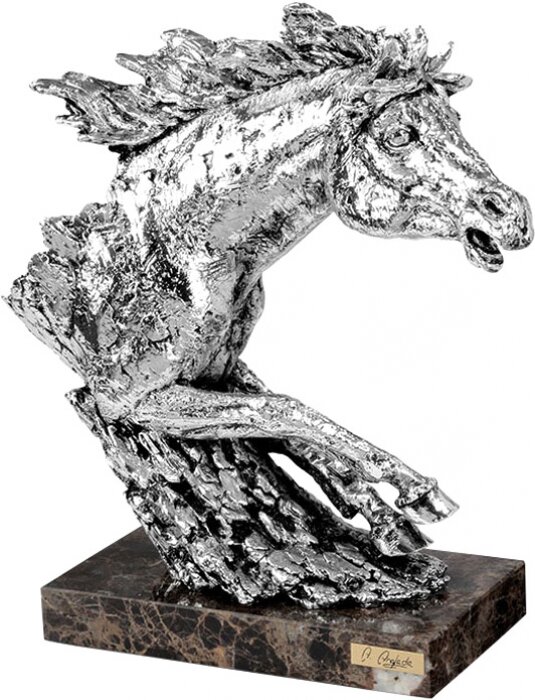 Скульптура "Конь галопом. Бюст" посеребрение (Silver horse´s bust)