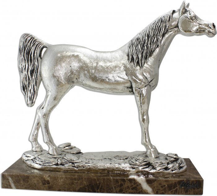 Скульптура "Лошадь арабская" посеребрение (Silver arabian horse)