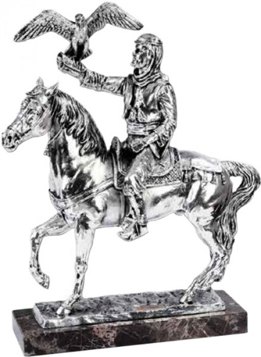 Скульптура "Всадник с соколом" посеребрение (Silver rider with falcon)