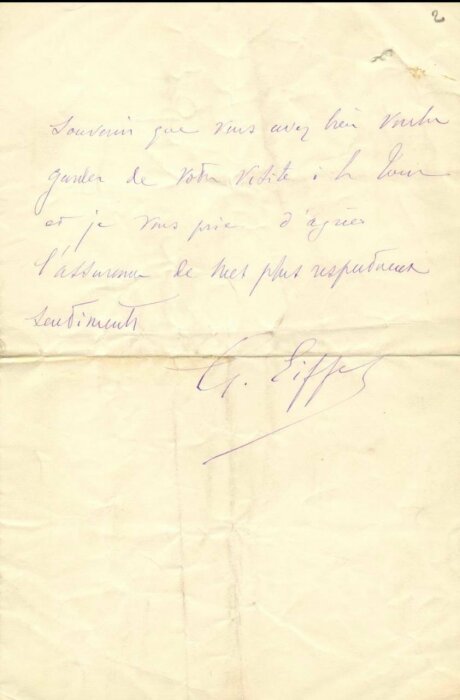 Собственноручное письмо с автографом инженера Густава Эйфеля