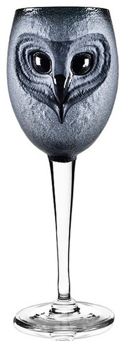 Бокал для вина "Сова" из чёрного хрусталя на прозрачной хрустальной ножке