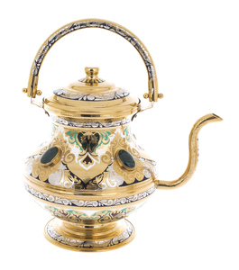 Чайный набор на 6 персон "Царский" с малахитом и эмалью, Златоуст