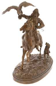 Скульптура бронзовая "Охота с беркутом"