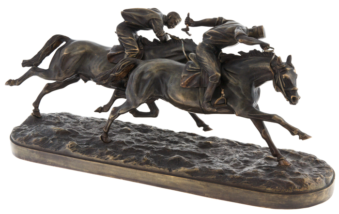 Скульптура бронзовая "Скачки на лошадях"