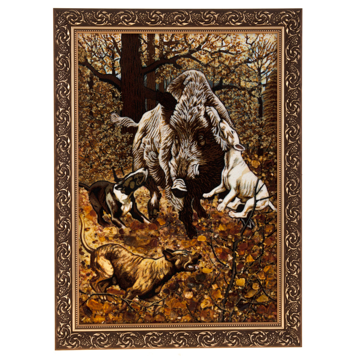 Картина из янтаря "Охота на кабана"