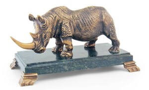 Скульптурная композиция из бронзы «Носорог» на каменной подставке (средний)