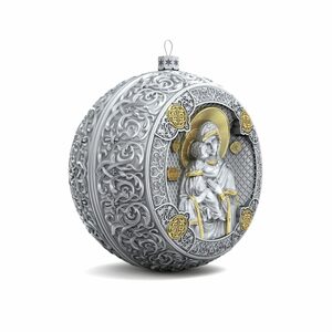 Серебряный елочный шар "Владимирская Богородица"