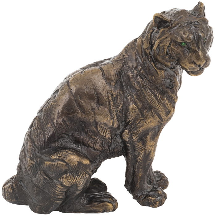 Авторская статуэтка "Тигр сидящий" с камнями в глазах (средний)