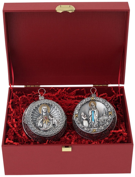 Набор из 2 серебряных ёлочных шаров "Иисус и Мадонна"