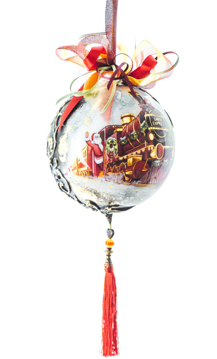 Интерьерное украшение в форме шара "Дед Мороз на паровозе" (с кистью)
