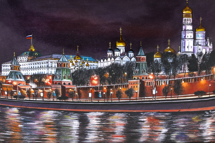Панно подарочное "Кремлевская набережная. Ночь" (финифть)