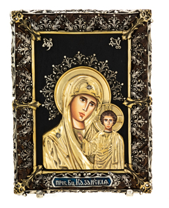 Икона с художественным литьём "Божия Матерь Казанская" малая бронза