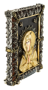 Икона с художественным литьём "Божия Матерь Семистрельная" малая бронза