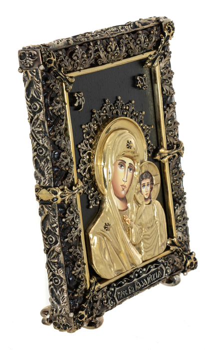 Икона с художественным литьём "Божия матерь Казанская" малая, настольная бронза