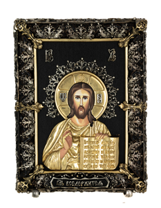 Икона с художественным литьем "Господь Вседержитель" малая, настольная бронза