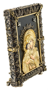 Икона с художественным литьем "Божия матерь Владимирская" малая, настольная бронза