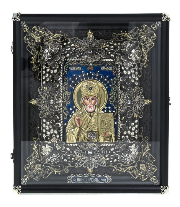 Икона с художественным литьем "Николай Чудотворец" бронза