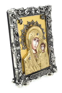 Икона с художественным литьём "Божья Матерь Казанская" настольная (бронза, сусальное золото)