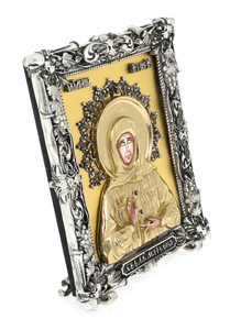 Икона с художественным литьём "Матрона Московская" настольная (бронза, сусальное золото)
