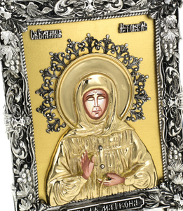 Икона с художественным литьём "Матрона Московская" настольная (бронза, сусальное золото)