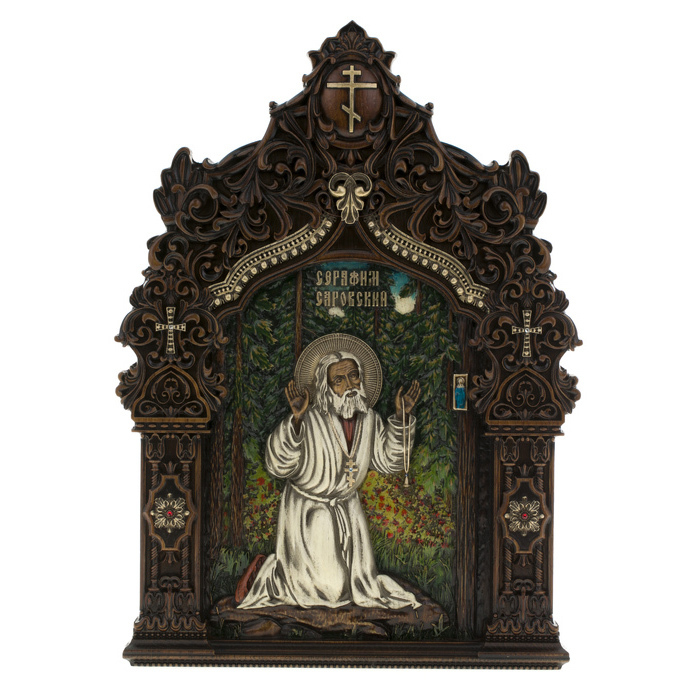 Икона из дуба "Святой Серафим Саровский"