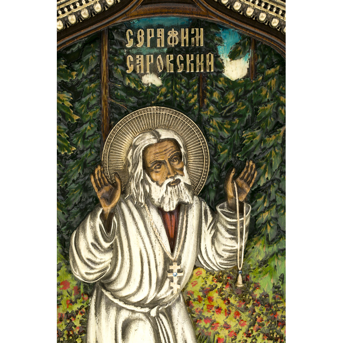 Икона из дуба "Святой Серафим Саровский"