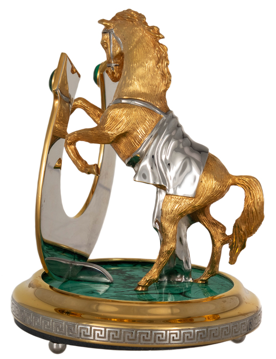 Бронзовая статуэтка с малахитом "Конь с подковой "На счастье" Златоуст