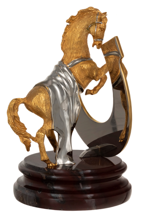 Бронзовая статуэтка с яшмой "Конь с подковой "На счастье" Златоуст