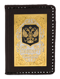 Кожаная обложка на паспорт "Герб России"